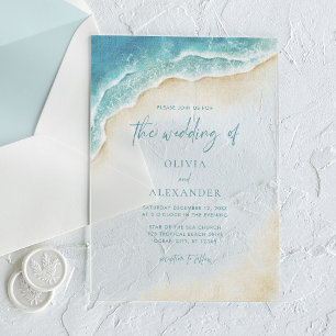 Watercolor Ocean Beach Coastal Wedding Acrylic Invitations