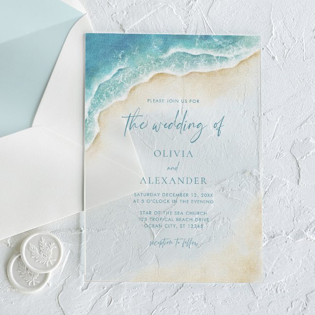 Watercolor Ocean Beach Coastal Wedding Acrylic Invitations (Creator Uploaded)