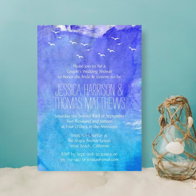 Watercolor Ocean Beach Couple's Wedding Shower Invitation (Creator Uploaded)