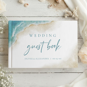 Watercolor Ocean Beach Destination Wedding Guest Book