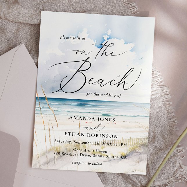 Watercolor Ocean Beach Destination Wedding Invitation (Creator Uploaded)