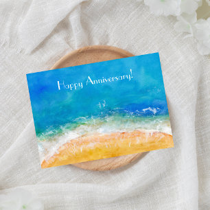 Watercolor Ocean Beach Happy Anniversary Card