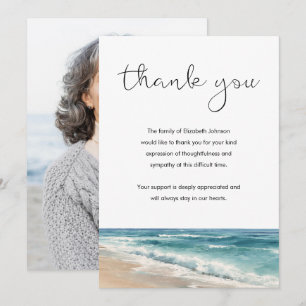 Watercolor Ocean Beach Peaceful Funeral Photo Thank You Card