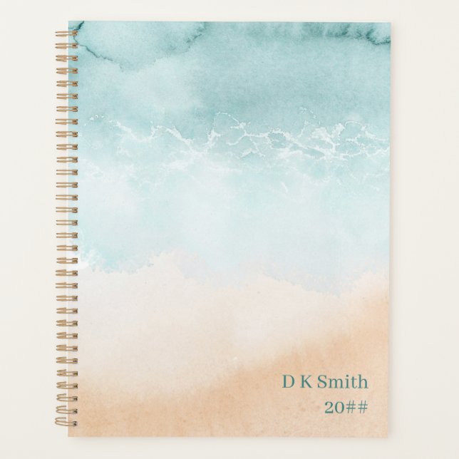 Watercolor Ocean Beach Personalised Planner (Front)