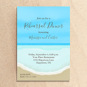 Watercolor Ocean Beach Rehearsal Dinner Invitation