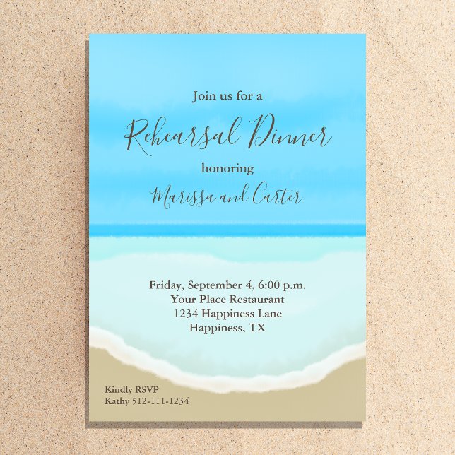Watercolor Ocean Beach Rehearsal Dinner Invitation (Creator Uploaded)