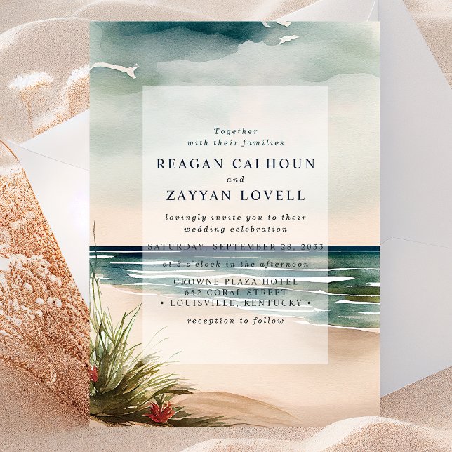 Watercolor Ocean Beach Seascape Wedding Invitation (Creator Uploaded)