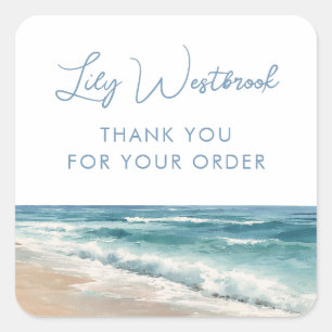 Watercolor Ocean Beach Serene Elegant Thank You Square Sticker
