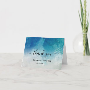 Watercolor Ocean Beach Summer Wedding  Thank You Card