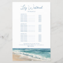 Watercolor Ocean Beach Therapist Service Menu