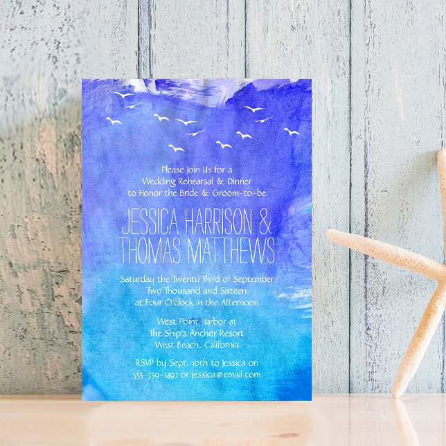 Watercolor Ocean Beach Wedding Rehearsal Dinner Invitation (Creator Uploaded)
