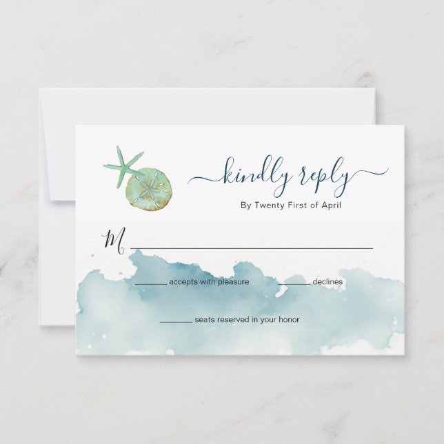 Watercolor Ocean Beach wedding RSVP (Front)