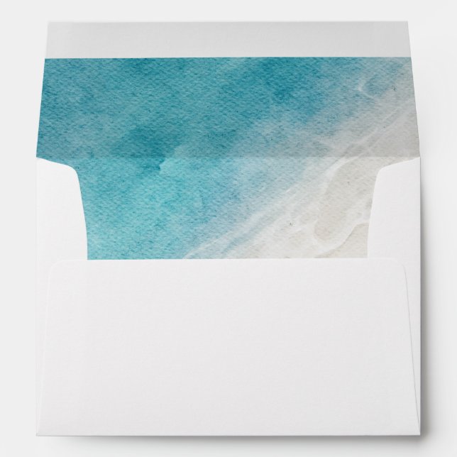 Watercolor Ocean Beach Wedding RSVP Address Envelope (Back (Bottom))