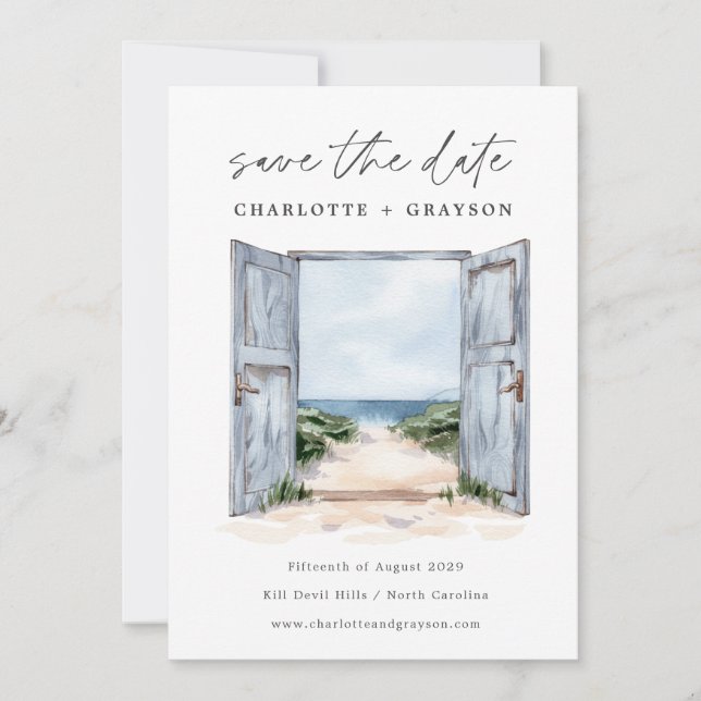 Watercolor Ocean Beach Wedding  Save The Date (Front)