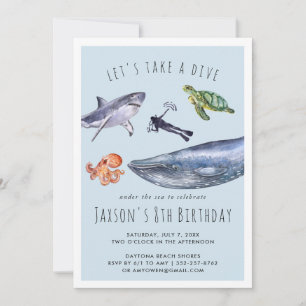 Watercolor Ocean Birthday Party Invitation