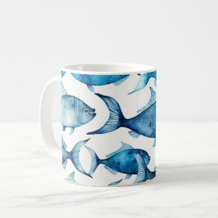 Watercolor Ocean Blue Fish. Nautical Beach Pattern Coffee Mug