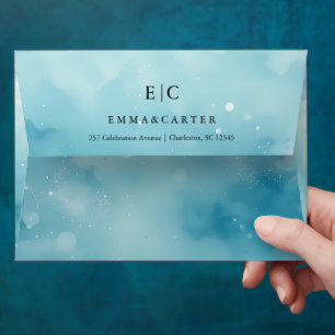 Watercolor Ocean Blue with Elegant Script Wedding Envelope