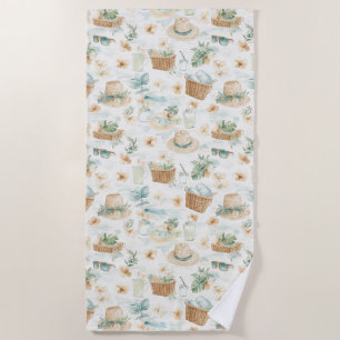Watercolor Ocean Breeze Pattern Beach Towel