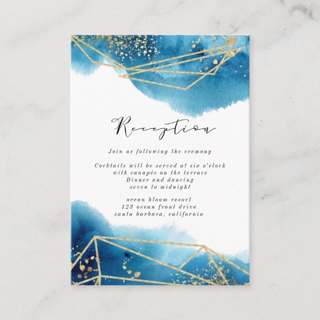 watercolor ocean celestial Reception Enclosure Card (Front)