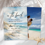 Watercolor Ocean Coastal Beach Photo Wedding Invitation<br><div class="desc">Set the tone for your special day with this elegant watercolor-painted seascape wedding invitation. Featuring a white sand beach and ocean in nautical muted beige, blue, and turquoise colours. The simple modern layout is perfectly complemented by hand-lettered calligraphy fonts. Ideal for a beach or destination wedding, this invitation blends coastal...</div>