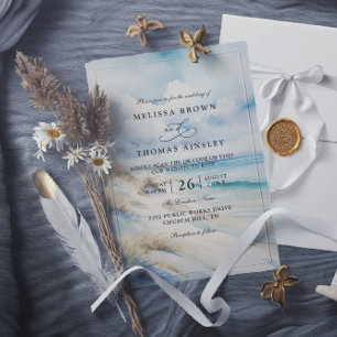 Watercolor Ocean Coastal Beach QR Code Wedding Invitation
