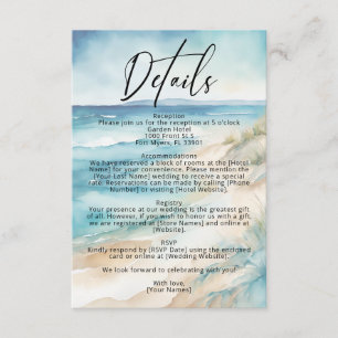 Watercolor Ocean Coastal Beach Wedding Details Enclosure Card