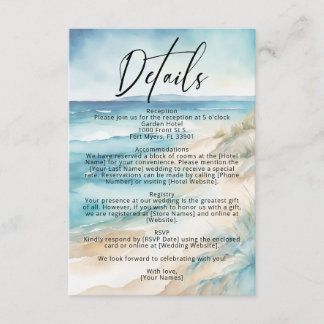 Watercolor Ocean Coastal Beach Wedding Details Enclosure Card
