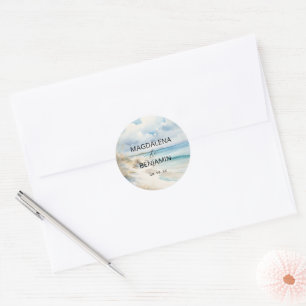 Watercolor Ocean Coastal On the Beach Wedding Classic Round Sticker