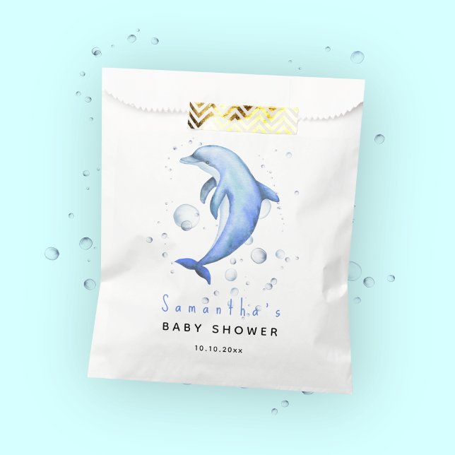 Watercolor ocean dolphin baby shower favour bag (Creator Uploaded)