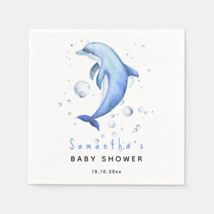 Watercolor ocean dolphin baby shower napkin