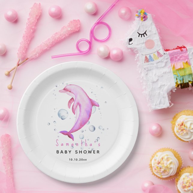 Watercolor ocean dolphin baby shower paper plate (Party)