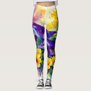 Watercolor Ocean Dolphins Tropical Flowers Leggings