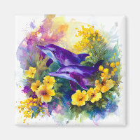 Watercolor Ocean Dolphins Tropical Flowers