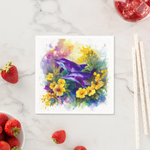 Watercolor Ocean Dolphins Tropical Flowers Napkin