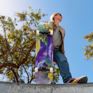 Watercolor Ocean Dolphins Tropical Flowers Skateboard