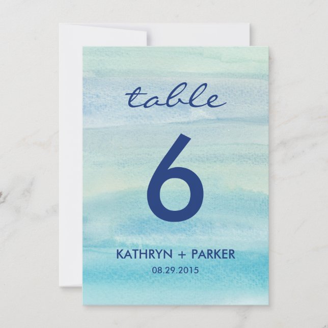 Watercolor Ocean Double-Sided Table Number Card (Front)