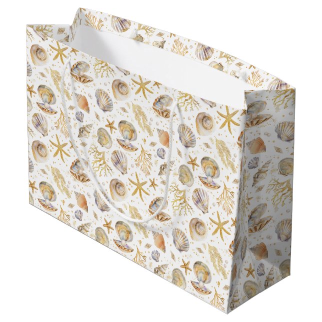 Watercolor Ocean Gold Seashell Baby Shower  Large Gift Bag (Back Angled)