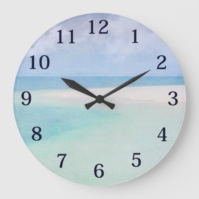 Watercolor Ocean Horizon Large Clock (Front)