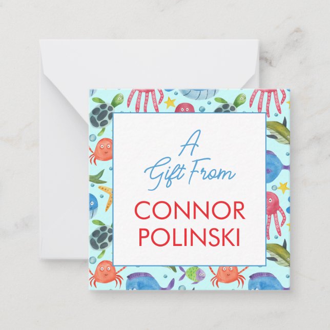 Watercolor Ocean Life A Gift From Boys Enclosure Card (Front)