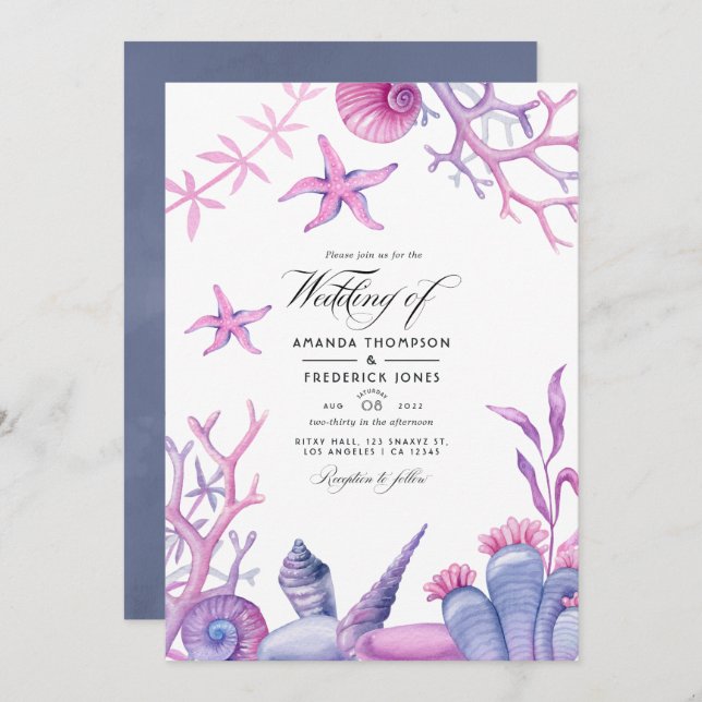Watercolor Ocean Life Nautical Wedding Photo Invit Invitation (Front/Back)