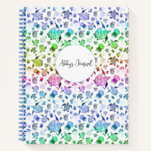 Watercolor Ocean Life Pattern in Rainbow Colorway Notebook