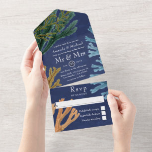 Watercolor Ocean Life Wedding All In One Invitatio Invitation