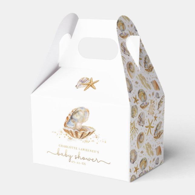 Watercolor Ocean Little Pearl Baby Shower Favour Box (Front Side)