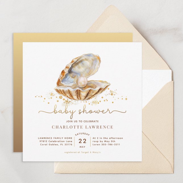 Watercolor Ocean Little Pearl Baby Shower  Invitation (Watercolor Ocean Little Pearl Baby Shower)