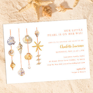 Watercolor Ocean Little Pearl Baby Shower  Invitation