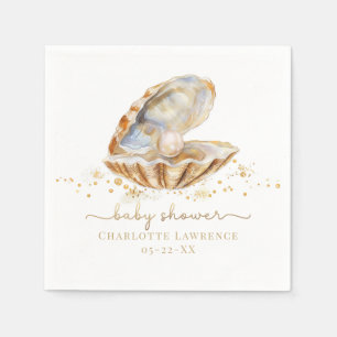 Watercolor Ocean Little Pearl Baby Shower Napkins 