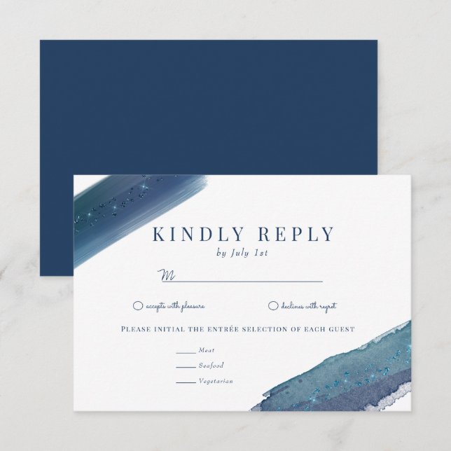Watercolor Ocean | Navy Blue Wedding RSVP Card (Front/Back)