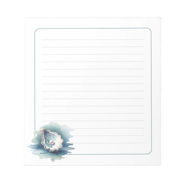 Watercolor Ocean Pearl Oyster Shell Lined Notepad (Front)