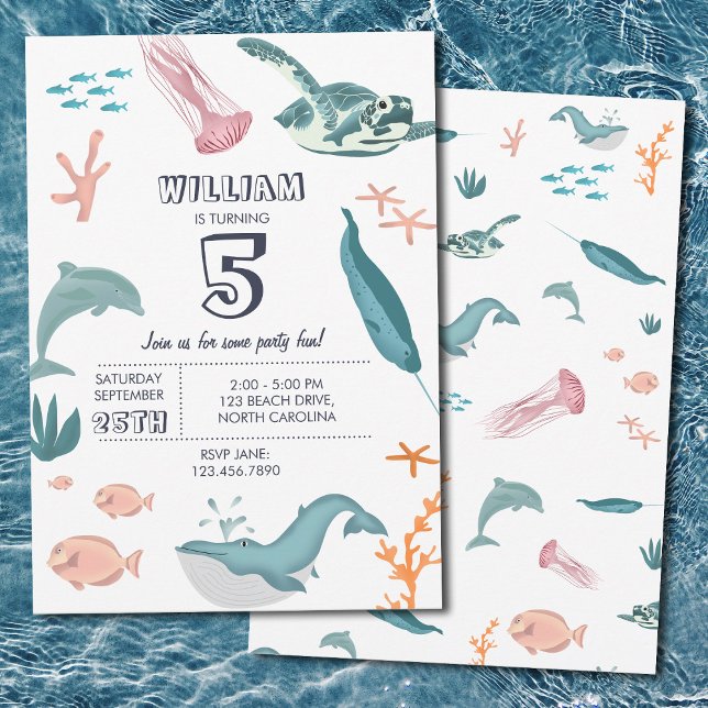 Watercolor Ocean Sea Animals Birthday Party Invitation (Watercolor Ocean Sea Animals Birthday Party Invitation)