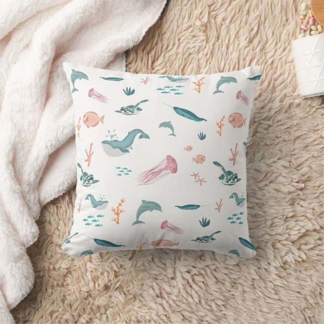 Watercolor Ocean Sea Animals Pattern Cushion (Blanket)